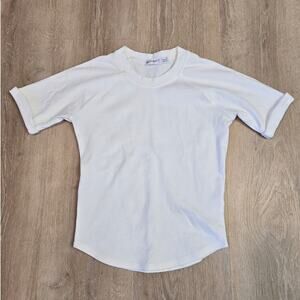 The Line by K White Short Sleeve Knit Top Raglan Tee Minimalist XS/S